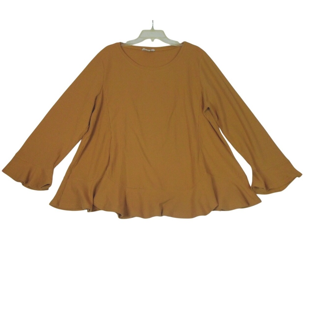 Loveriche Womens 3X Mustard‎ Yellow Thermal Ruffle Flutter Sleeve Top
